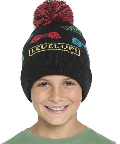 A2Z 4 Kids Boys Game Jacquard Bobble Beanie Winter Cap | Soft stretch headwear for chilly school days outdoor trips and daily use
