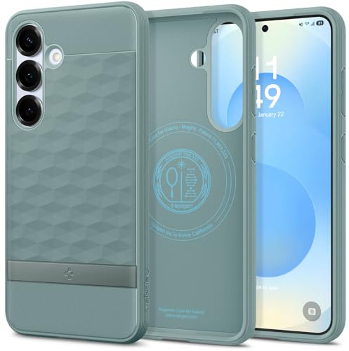 Spigen Parallax MagFit für Samsung Galaxy S25 Plus -Sage Green | Kompatibel mit MagSafe, Integrierter Kickstand, 3D-Rückenmuster, Air Cushion Tech, Military-Grade Schutz