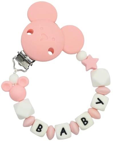 maus Silikon Schnullerkette mit Wunschname – Maus Motiv mit Stern – Personalisierter Schnullerhalter – BPA-frei & Handgemacht – Perfektes Babygeschenk zur Geburt oder Babyshower (Rosa)