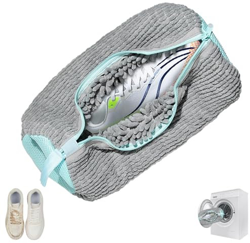 IHOMAGIC Sacchetti Scarpe Lavatrice, Sacchetti Lavatrice Scarpe Pieghevole con Cerniera, Sacchetto Scarpe Lavatrice Facile da Pulire, Borsa Per La Biancheria per Calzini, Cravatte, Grigio Scuro