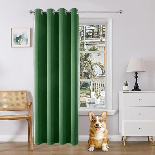 Joydeco Verdunkelungsvorhang 1 Stück,Vorhang Blickdicht mit Ösen Türvorhang H 210 x B 132 Thermovorhang Dunkelgrün Kälteschutz Hitzeschutz Blackout Curtain für Schlafzimmer Wohnzimmer