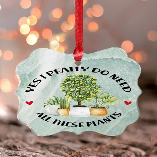 Ornements de Noël 2024 Yes I Really Do Need All These Plants Acrylique Décoration d'arbre de Noël Amoureux Plante d'intérieur Boule de Noël Cactus Illustration botanique Souvenir Cadeau Décoration