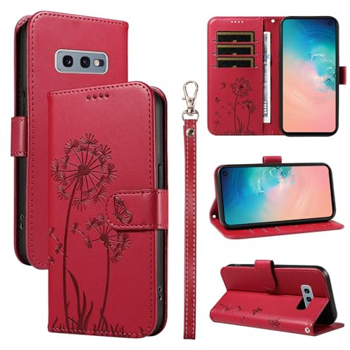 Bravoday Handyhülle für Samsung Galaxy S10e Hülle, Premium PU Lederhülle Klappbar Tasche Klapphülle mit Magnet Kartenfach Standfunktion Schutzhülle für Galaxy S10e, Rot