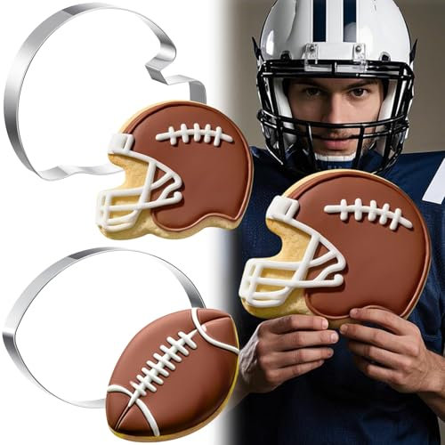 Teenyyou 2 Pcs Extra Large Football Cookie Cutters 7.8 Large Football Helmet and Football Cookie Cutters Stainless Steel Giant Cookie Cutter for Football Game Holiday Baking Cookie Cutters