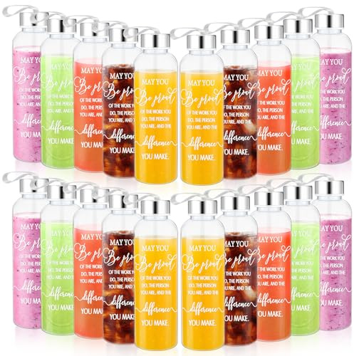 Skybooly 20 Pcs Thank You Appreciation Gifts for Employee 17 oz Clear Plastic Water Bottles Reusable Refillable Bottles Bulk with Stainless Steel Leak Proof Lids Nylon Carrying Strap (Proud)