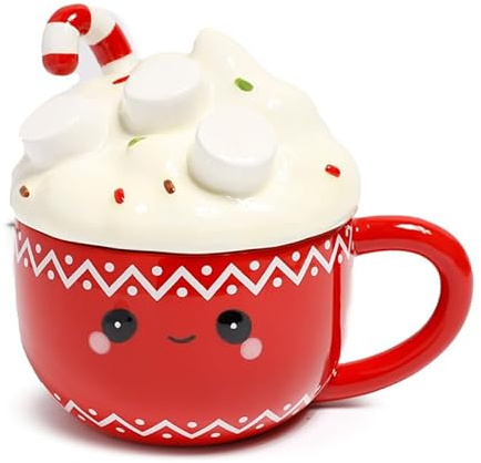 Puckator Hot Chocolate Foodiemals Ceramic Lidded Mug - Funny Home Accessories - Cute Gifts for Girlfriend - Large Mugs for Men Women Hot Drinks - Cups Presents - Secret Santa Gift Cup Set