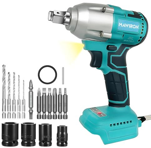 Brushless Li-Ion Impact Wrench Compatible with 18V Makita Batteries Max Torque 450N.m with 4 Sockets, 12PCS Screwdriver Bits, 1/2 Brushless Power Impact Gun for Car Home