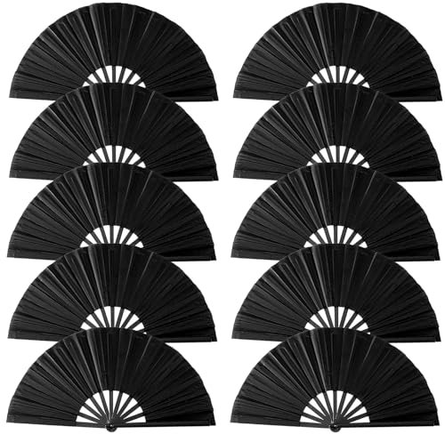 10 Pcs Boots on The Ground Hand Fan Bulk, Folding Popping Clacking Fans for Line Dancing (Black)