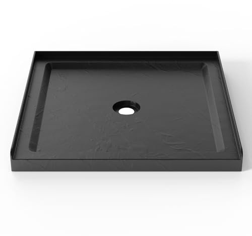 GOBESTRY Base doccia a soglia singola, 91,4 x 91,4 cm, resistente alle macchie e ai graffi, struttura antiscivolo unica effetto ardesia, piatto doccia quadrato in acrilico, colore nero ardesia