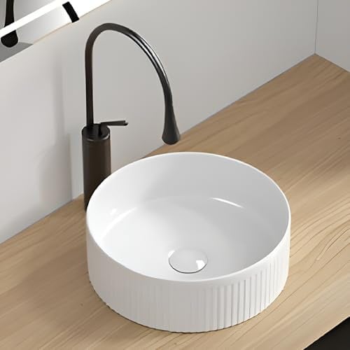 Lavabo De Cerámica For Baño, Lavabo Pequeño For Encimera, Lavabo For Apartamento, Lavabo For Balcón, Lavadora Sobre El Guardarropa, Montaje En Superficie.(37x13cm)