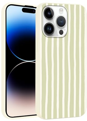 Yirlbey Gestreift Handyhülle für iPhone 14 Pro Hülle 6,1, Aesthetic Grün Weiß Striped Stripes Muster Motiv Design für Mädchen Schutzhülle Weiche Bunt Off-White Silikon TPU Dünn Bumper Case, Streifen
