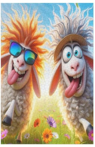 Für Erwachsene 1000-Teiliges Süßes Schaf -Puzzles, Holzbrett-Puzzle, Für Kinder, Geschenke, （78×53cm）