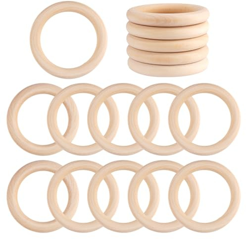 16 Stück Holzringe, Gardinenringe Holz 7cm, Holzringe Makramee, 1cm Dicke, Natürliche Holz Ringe, Naturfarben Holzring für Basteln, Diy Handwerk, Ring Anhänger Hochzeitskranz Deko, Schmuckherstellung