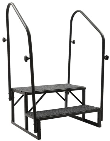 SICHENSH Escalier de camping-car 2 marches avec main courante, escalier extérieur mobile à 2 niveaux, rampe de caravane avec tapis antidérapant, marches pour camping-car portables, capacité de charge