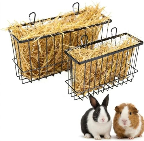 Heuraufe, höfoderdispenser med krok, höhöhöhöhöhöhö för kaniner och marsvin, stor och medelstor metallmatare, för kaniner, chinchilla och marsvin