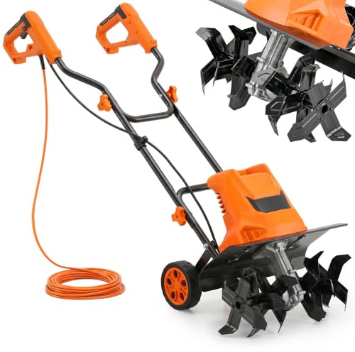 Outsunny Motobineuse Électrique 1500W 6 Lames 65Mn 20cm 40cm Orange | Bineuse de Jardin Compacte, Motoculteur Étanche IPX4 Pliable, pour Semis Potager Culture Bio