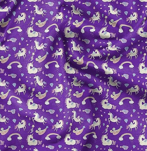 Soimoi Lila Baumwolle Batist Stoff Regenbogen und Einhorn Tier Drucken Nahen Stoff 1 Meter 42 Zoll breit