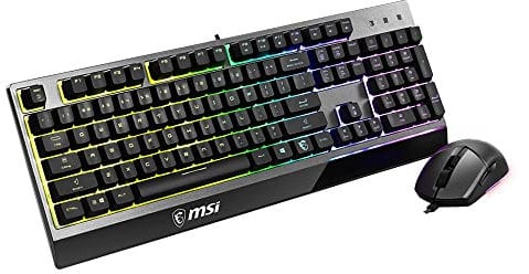 MSI Vigor GK30 COMBO IT Tastiera Gaming Semi Meccanica + Mouse Gaming Clutch GM11, LED RGB Mystic Light, hotkey multimediali, idrorepellente, ideale per Gaming e Ufficio, Layout ITALIANO QWERTY