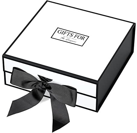 JiaWei Geschenkbox (Stil-1) 33 x 31 x 11,5 cm Groß, Geschenkkarton mit Magnetisch Deckel und Schleife, Grußkarten & Seidenpapier - Weiß