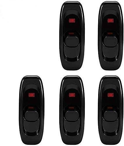 5 pcs Interrupteurs de Cordons en Ligne Interrupteur Lampe de Chevet avec Indicateur LED Interrupteur à Bascule Intermédiaire ON/OFF AC 250V 10A pour Lampe Petit Appareil (noir)