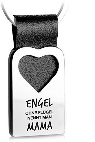 FABACH Herz Schlüsselanhänger mit Gravur aus Leder - Mama Geschenk Anhänger für Muttertag und Geburtstag - Engel ohne Flügel nennt man Mama