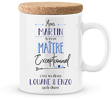 Cadeau maître à personnaliser avec le prénom de votre enfant - Mug pour maître personnalisé - cadeau maître pour la fin d'année scolaire