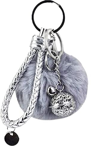 NEO+ Porte-clés en cuir pour femme et fille, porte-clés, breloques de sac, accessoires de sac à main, Boule moelleuse grise, One Size,14cm x 8cm
