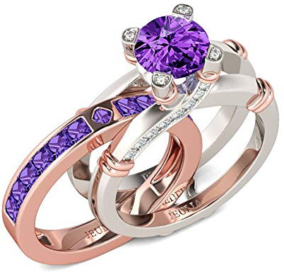 Jeulia Diamant Band Ringe Dame Sterling Silber Ring Hochzeitring Verlobung Jahrestag Versprechen Braut Sets Ring für Frauen und Mädchen Mit Geschenkbox (methyst Purple, 58 (18.5))