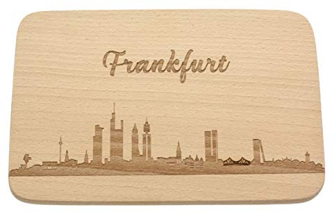 Spruchreif · Frühstücksbrettchen aus Holz · Brotzeitbrett Gravur · Städte Geschenk · Frankfurt Skyline · Geschenk Stadtverliebte · Frühstücksbrettchen Skyline Gravur