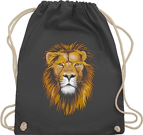 Shirtracer Turnbeutel Rucksack - Dschungel Deko Wildnis - Löwe - Unisize - Dunkelgrau - tasche afrika tiere kinderrucksack tier tiermotiv animal print löwen juterucksäcke tiermotive raubkatze