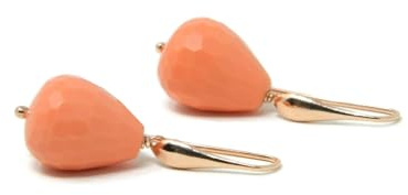 DodiGioielli Orecchini Pendenti con Goccia Sfaccettata in Pasta di Corallo Rosa Salmone – Argento 925 Placcato Oro Rosa – 3,8 cm – Made in Italy