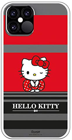 Personalaizer Schutzhülle für iPhone 12-12 Pro - Hello Kitty, rote und Schwarze Streifen