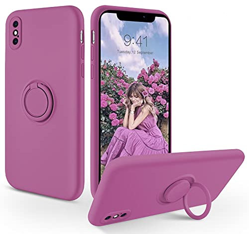 SouliGo Compatible with iPhone X/XS Case Silicone Gel 360° Ring Holder Kickstand Magnetic Car Mount Slim Soft Rubber Shockproof Protective Phone Cover Cases for i Phone X/XS- Lilac Purple