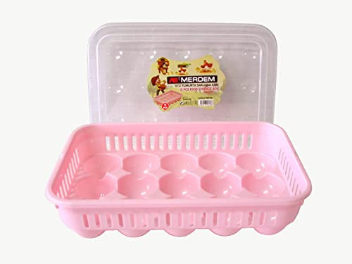 WH WORKING HOUSE CAJA HUEVERA 15 HUEVOS GRANDE PLASTICO TAPA HERMETICA RECTANGULAR ROSA