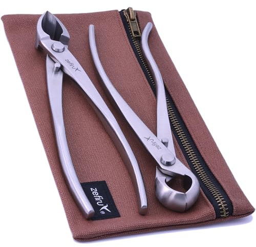Werkzeugsets für Bonsai 210 mm aus Edelstahl - Knospenzange, Konkavzange mit geradem Schnitt und Etui aus gewachstem Leinentuch