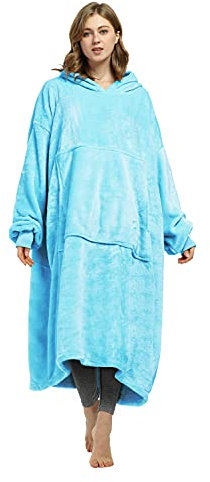 Catalonia Classy Extra Lang Fleece Hoodie Decke mit Ärmeln Deckenpulli, Übergroße Kuschelpulli Decke Warme Geschenke für Damen Herren, Weiche Ärmeldecke Tragbare Decke zum Anziehen, Blau