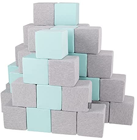 KiddyMoon Schaumstoff Würfel 14 cm Weiche Blöcke 48 Stücke Für Kinder Softbausteine UE, Blöcke: Hellgrau-Mint