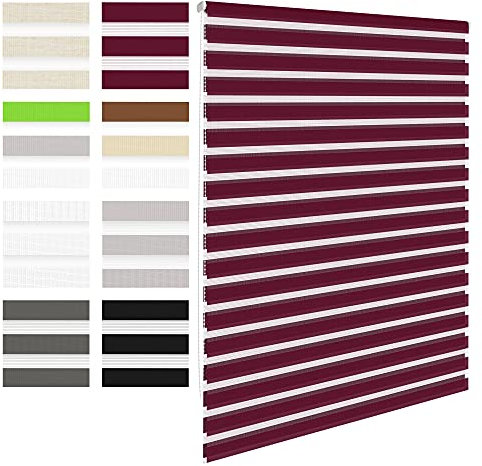 ECD Germany Tenda a Rullo Doppia Oscurante - 70 x 230 cm - Bordeaux - Klemmfix - Duo Rollo - Senza Fori - Protezione Sole Giorno Notte Persiana Avvolgibile Righe Orizzontali con Materiale Montaggio