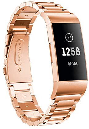 Gheper Heper Uhrenarmband aus Metall Kompatibel mit Fitbit Charge 3/Charge 4/SE Schnelle Einfache Passform Edelstahl Armband Ersatz für Charge 3/Charge 4/SE Smartwatch Zubehör