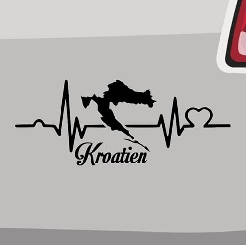 Herzschlag Kroatien Aufkleber - 6 Größen 21 Farben - Zagreb Urlaub Adria Hrvatska - Schwarz - Made in Germany - Stickerfreaks - ORACAL - Vinyl - Outdoor - Aufkleber