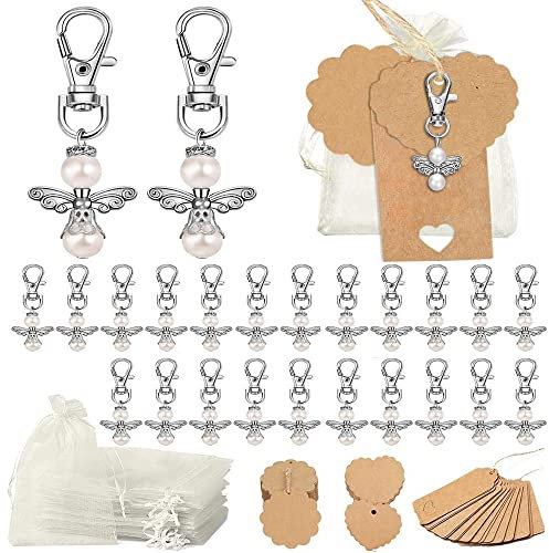JORAKI Gastgeschenke Taufe, 61STK Gastgeschenk Hochzeit mit Engel Anhänger Organza Säckchen Kraftpapier Anhänger, Schutzengel Anhänger für Hochzeit Kommunion Konfirmation Taufe Gast Geschenk