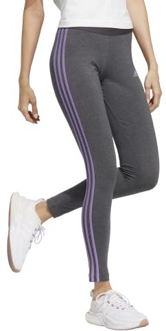 adidas Leggings da donna Loungewear Essentials a 3 strisce, Grigio Scuro/Viola Fusion, XXL Plus