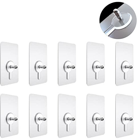 Viti Adesive Staccabili Montaggio a Parete, Gancio Viti Autoadesive, Gancio Trasparente Chiodo Libero Impermeabile No-Trace No Foratura per Bagno Cucina Ripostiglio (10 Pezzi/10mm asta a vite)