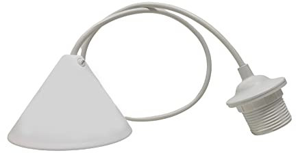 HALOTEC | Suspension E27 Blanche | Rosace Conique pour Lampes à Douille E27 | Câble de 80cm | Avec butée et Anneau pour Fixer l'Abat-jour | Fabrication Italienne