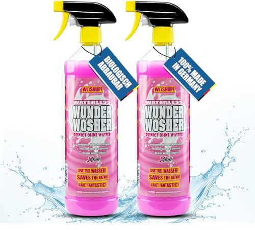 WOSHUP! Waterless Wunder Wosher Auto Trockenreiniger Xtra Skin Schutzfilm 1000 ml Wasserlos Reinigen Auto Ohne Wasser für Wohnwagen, Wohnmobil, Auto, Motorrad und Boot (2x1 Liter)