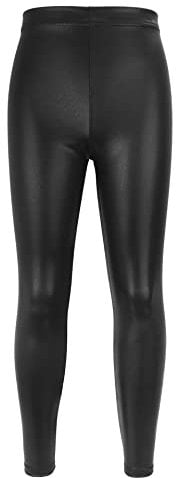 NewL Kinder Mädchen Tanzhose Gymnastik Glänzend Metallic Tanzleggings Skinny für Performances Kostüm (Schwarz, 9-10 Jahre) Tag Größe 140