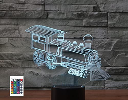 SUPERRUIDALONG 3D Eisenbahnmotor Fernbedienung 16 Farben Nachtlichter Illusion Acryl LED Tisch Nachttisch Lampe Kinder Schlafzimmer Schreibtisch Dekor Geburtstag Geschenke Spielzeug für Kinder