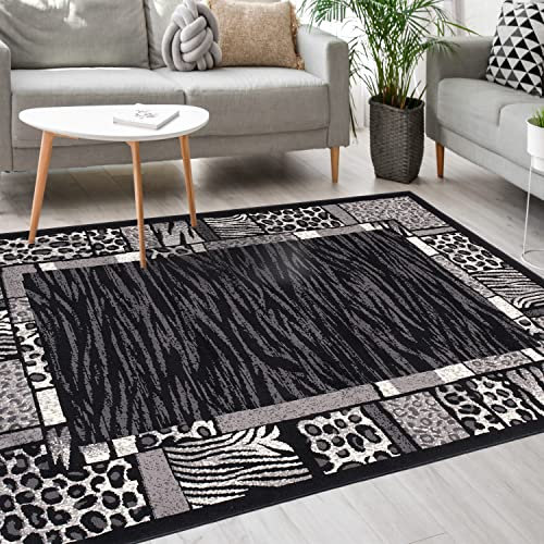 Mazovia Modern Teppich - Kurzflor - Teppich für Wohnzimmer, Schlafzimmer, Esszimmer - ÖKO-TEX Wohnzimmerteppich, Robust und pflegeleicht, Niedrige Florhöhe – Teppiche - grau schwarz 300 x 400 cm