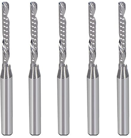 Lot de 5 fraises en spirale CNC de 1/8 coupées vers le bas, avec découpe de 2 mm de diamètre, longueur de coupe de 17 mm, pour acrylique, PVC, bois MDF
