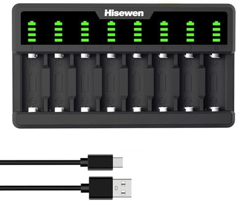 Hisewen Akku Ladegerät für CR123A Wiederaufladbare Lithium-Batterie, 8 Buchten CR123a Ladegerät kompatibel mit Arlo Kameras VMC3030 VMK3200 VMS3330 3430 3530 und Taschenlampe (Akku Nicht enthalten)